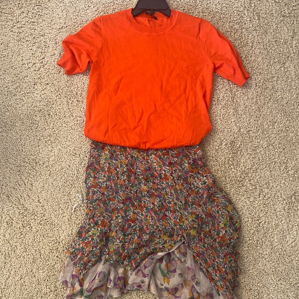Isabel Marant asymmetrical silk skirt and JCrew Short Sleeve sweater
